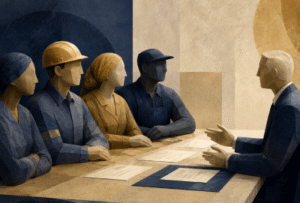 Trabajadores reunidos en sala